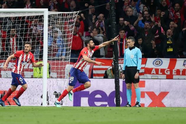 May 3, 2018 - Madrid, Spain - DIEGO COSTA of Atletico de Madrid celebrates after scoring his side s opening goal during the UEFA Europa League, semi final, 2nd leg football match between Atletico de Madrid and Arsenal FC on May 3, 2018 at Metropolitano stadium in Madrid, Spain Football - UEFA Europa League - Atletico de Madrid vs Arsenal FC  - ZUMAb169 20180503_zaa_b169_008 Copyright: xManuelxBlondeau Aop.Pressx