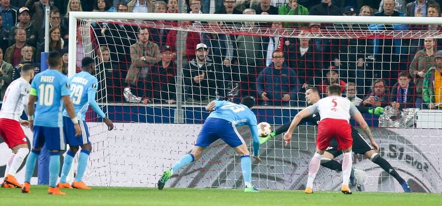 03 05 2018 Red Bull Arena Salzburg UEFA Champions League Final UEFA Championships Salzburg vs Olympique Marseille Semi-Finals Rueckspiel im Bild Chance to replace Duje Caleta Car FC Salzburg during the UEFA Europa League Semifinal 2nd Leg Match between FC Salzburg and Olympique Marseille at the Red Bull Arena in Salzburg Austria on 2018 05 03 Salzburg  EX_RHA