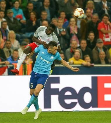 03 05 2018 Red Bull Arena Salzburg UEFA Champions League semi-finals Odds Amadou Haidara FC Salzburg and Lucas Ocampos Olympique Marseille during the UEFA Europa League Semifinal 2nd Leg match between FC Salzburg and Olympique Marseille at the Red Bull Arena in Salzburg Austria on 2018 05 03 Salzburg  EX_RHA