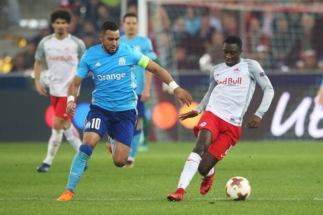 SOCCER - EL, RBS vs Marseille SALZBURG,AUSTRIA,03.MAY.18 - SOCCER - UEFA Europa League, semifinal, Red Bull Salzburg vs Olympique Marseille. Image shows Dimitri Payet (Marseille) and Diadie Samassekou (RBS). GEPAxpictures xMathiasxMandl