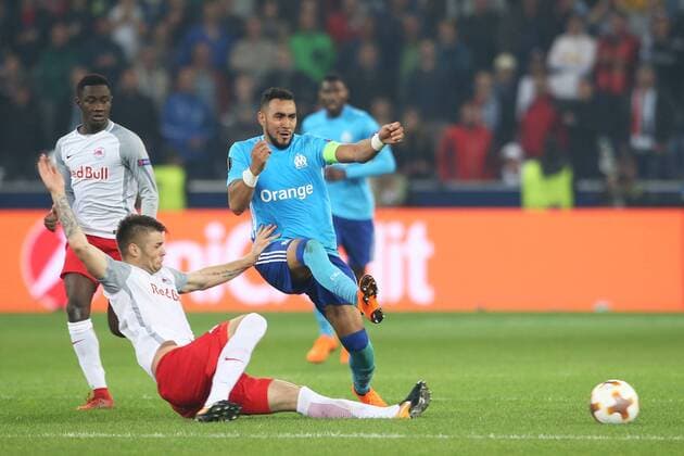 SOCCER - EL, RBS vs Marseille SALZBURG,AUSTRIA,03.MAY.18 - SOCCER - UEFA Europa League, semifinal, Red Bull Salzburg vs Olympique Marseille. Image shows Diadie Samassekou (RBS), Dimitri Payet (Marseille) and Duje Caleta-Car (RBS). GEPAxpictures xMathiasxMandl