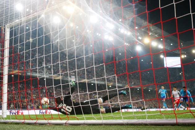 SOCCER - EL, RBS vs Marseille SALZBURG,AUSTRIA,03.MAY.18 - SOCCER - UEFA Europa League, semifinal, Red Bull Salzburg vs Olympique Marseille. Image shows Yohann Pele (Marseille). Keywords: goal camera. GEPAxpictures xMathiasxMandl