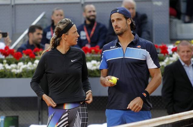 Manolo Santana Charity, match of tennis during Madrid Open of Tennis in profit of two NGOs for support programs for women and girls in vulnerability situation. (Photo: Jose Cuesta 261 Cordon Press). Azarenka and Feliciano Lopez. Cordon Press Manolo Santana Charity, partido de tenis durante el Madrid Open de Tenis en beneficio de dos ONG  xJ.xLuisxCuestax xx