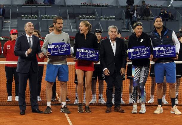 Manolo Santana Charity, match of tennis during Madrid Open of Tennis in profit of two NGOs for support programs for women and girls in vulnerability situation. (Photo: Jose Cuesta 261 Cordon Press). Gasquet, Mladenovic Manolo Santana, Azarenka and Feliciano Lopez. Cordon Press Manolo Santana Charity, partido de tenis durante el Madrid Open de Tenis en beneficio de dos ONG  xJ.xLuisxCuestax xx