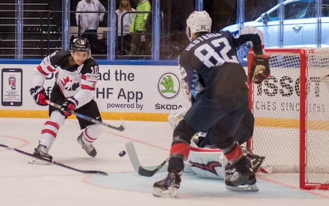 04 05 2018 xblx Ice Hockey World Cup 2018 USA Canada emspor v l Brayden Schenn Team Canada Canada Jordan Oesterle Team USA Keith Kinkaid Team USA Herning