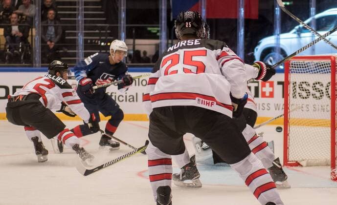 04 05 2018 xblx Ice Hockey World Cup 2018 USA Canada emspor v l Johnny Gaudreau Team United States Goal scored the goal for 3 2 Herning