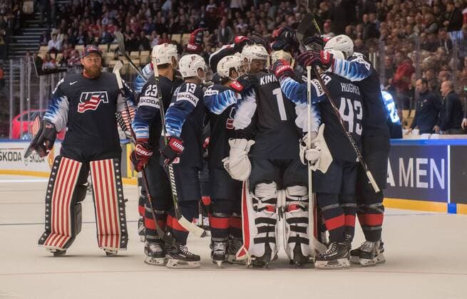 04 05 2018 xblx Ice Hockey World Cup 2018 USA Canada emspor v l USA celebrates celebrating the victory Herning