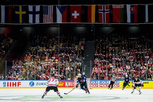 180504 General view of Jyske Bank Boxing during the IIHF Ice Hockey World Championship match between USA and Canada on May 4, 2018 in Herning Photo Vegard Wivestad Gray BILDBYR N Code VG 170149  Copyright: VEGARDxWIVESTADxGR¯TT BB180504BB204