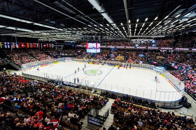 180504 General view of Jyske Bank Boxing during the IIHF Ice Hockey World Championship match between USA and Canada on May 4, 2018 in Herning Photo Vegard Wivestad Gray BILDBYR N Code VG 170149  Copyright: VEGARDxWIVESTADxGR¯TT BB180504BB205