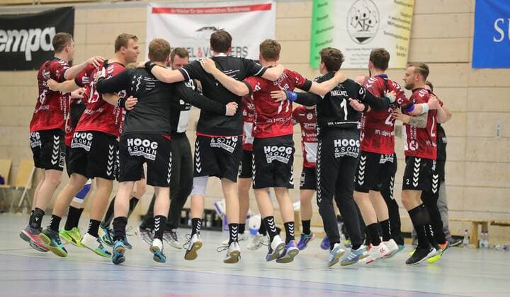 2 HBL HSG Konstanz VFL Luebeck Schwartau 24 31 Joy dance after the victory 2 Liga Handball HSG Konstanz VFL Luebeck Schwartau 04 05 2018 Konstanz Copyright: xEIBNER PeterxPisax EP_EER