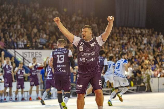 Handball, Istres OPH ist französischer Meister Joie - Vaidotas Grosas (Istres) HANDBALL : Istres vs Dijon - Proligue - Istres - 04 05 2018 NorbertScanella Panoramic 