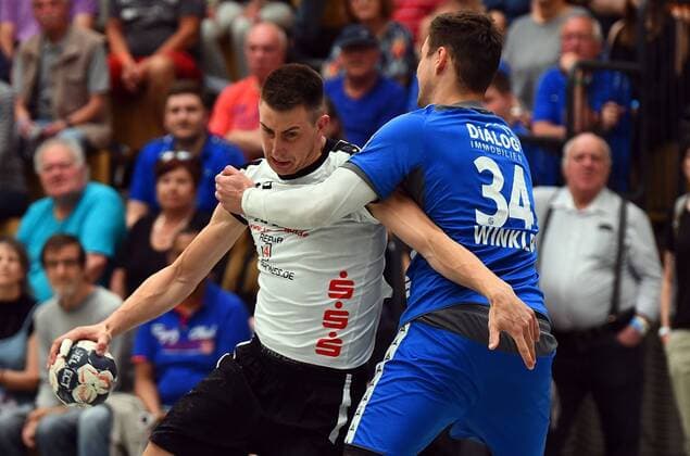 05 05 2018 xpsx Handball 3 League HSG Hanau TV Grosswallstadt v Marc Strohl Hanau Jan Winkler Grosswallstadt Hanau Hessen Germany