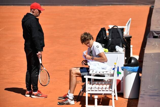 by Alexander ZVEREV GER with his father and trainer Alexander Michailowitsch Zverev during a training tennis BMW Open 2018 on 06 05 2018 in Munich