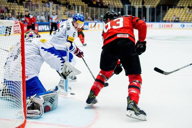 180506 Ryan Nugent Hopkins of Canada scores 1 during the IIHF Ice Hockey World Championship match between South Korea and Canada on May 6, 2018 in Herning Photo Vegard Wivestad Gray BILDBYR N Code VG 170154  Copyright: VEGARDxWIVESTADxGR¯TT BB180506BB151
