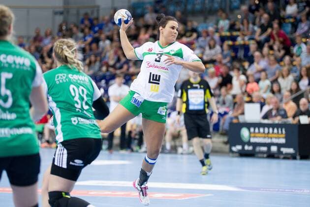 Maxime Struijs Nr 3 Frisch Auf Goeppingen Women in the air VfL Oldenburg Handball vs Frisch Auf Goeppingen Women VfL Oldenburg Handball vs Frisch Auf Goeppingen Women Handball Handball Bundesliga Season 2017 2018 06 05 2018 Oldenburg Copyright: xDanielxReinelt xEibner-Pressefotox EP_drt