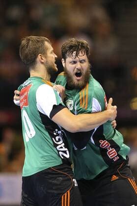 Torjubel at Mait Patrail Hannover and left Fabian Böhm Handball Final Four Tournament in Hamburg on Sun 06 05 2018 Final Rhein Neckar Löwen Burgdorf Hannover 30 26