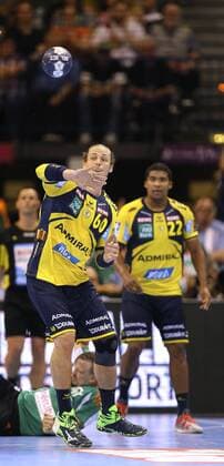 Wagering on the lions Kim Ekdahl du Rietz and behind Mads Mensah Larsen Handball Final Four Tournament in Hamburg on Sun 06 05 2018 Final Rhein Neckar Löwen Burgdorf Hannover 30 26
