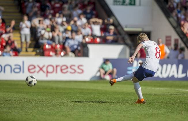 7th May, Bankss Stadium, Walsall, England; UEFA Under 17 European Championships, England U17s versus Italy U17s; Thomas Doyle of England scoring from the penalty spot to take the lead in the 68th minute (2-1)  ActionPlus12021767