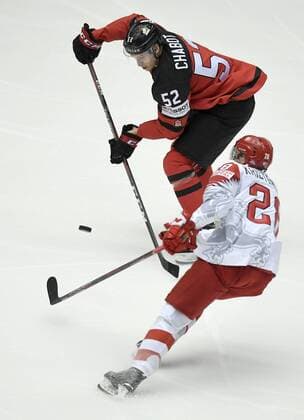 Emil Kristensen of Denmark in action against Thomas Chabot of Canada during IIHF World Championship WM Weltmeisterschaft group B Ice hockey Eishockey match between Canada and Denmark in Jyske Bank Boxen in Herning, Denmark, Monday, May 7, 2018. , Herning Denmark  Copyright: LarsxMoellerx xRitzauxScanpix LarsxMoellerx cop102 spdk20180507-215649-L