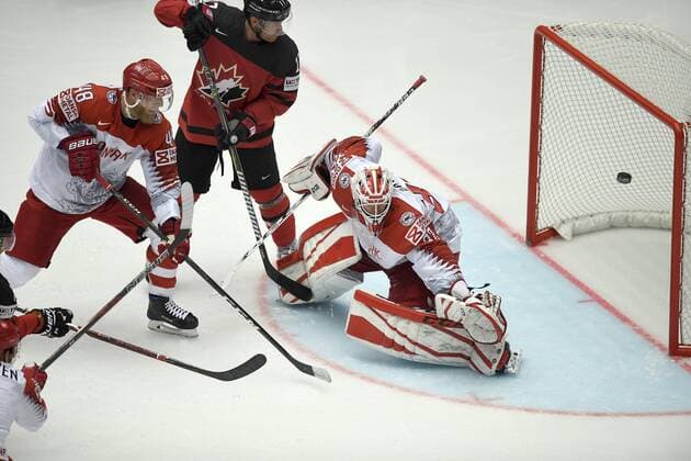 Keeper Sebastian Dahm of Denmark is missing the canadian scoring to 5-0 during IIHF World Championship WM Weltmeisterschaft group B Ice hockey Eishockey match between Canada and Denmark in Jyske Bank Boxen in Herning, Denmark, Monday, May 7, 2018. , Herning Denmark  Copyright: LarsxMoellerx xRitzauxScanpix LarsxMoellerx cop102 spdk20180507-220614-L
