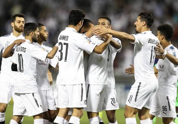 (180508) -- DOHA, May 8, 2018 -- Players of Al Sadd SC celebrate a goal during the round of 16 in the AFC Asian Champions League football match against Al Ahli Saudi at the Jassim Bin Hamad Stadium, in Doha, capital of Qatar, May 7, 2018. Al Sadd SC won 2-1. ) (SP)QATAR-DOHA-SOCCER-AFC CHAMPIONS LEAGUE-AL SADD VS AL AHLI SAUDI Nikku 