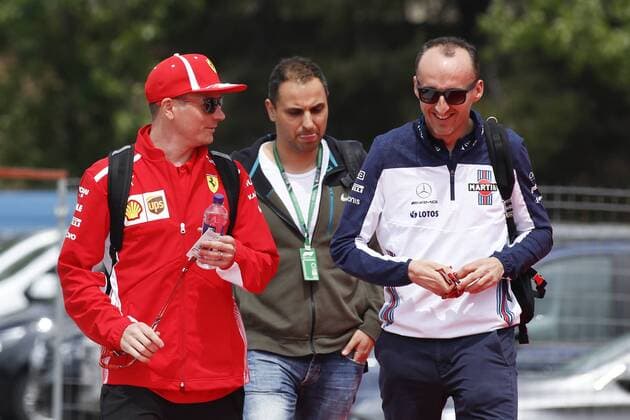 10th May, Circuit de Barcelona, Barcelona, Spain; Spanish Formula One Grand Prix, driver arrivals and press conference PK Pressekonferenz Kimi Raikkonen of Team Scuderia Ferrari and Robert Kubica arrives to the track  ActionPlus12022992