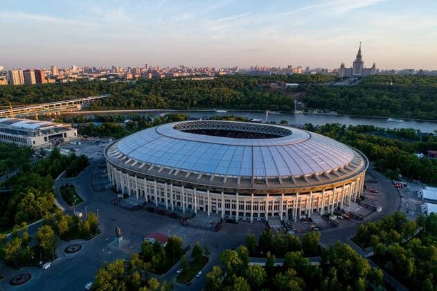 MOSCOW, RUSSIA - MAY 11, 2018: An aerial view of Luzhniki Stadium, a venue of the 2018 FIFA World Cup WM Weltmeisterschaft Fussball in Russia. Sergei Bobylev TASS  TS07F33B