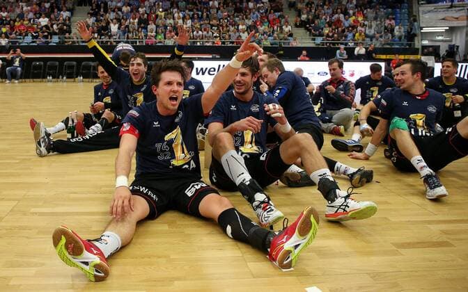 BAU 11 05 2018 Bietigheim Handball SG BBM Bietigheim vs TV Emsdetten ahead of Jan Asmuth Paco Barthe BBM is pleased about the rise in the back left Domenico Ebner