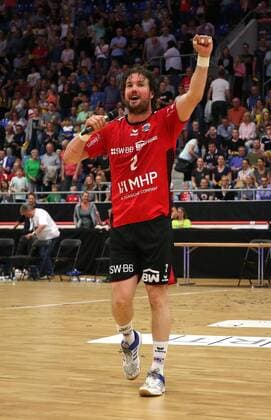 BAU 11 05 2018 Bietigheim Handball SG BBM Bietigheim vs. TV Emsdetten Robin Haller BBM celebrates the ascent