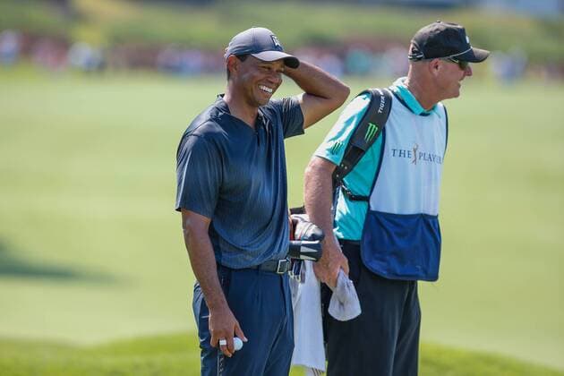 PONTE VEDRA BEACH, FL - MAY 11: Tiger Woods laughs during THE PLAYERS Championship on May 11, 2018 at TPC Sawgrass in Ponte Vedra Beach, Fl. (Photo by David Rosenblum Icon Sportswire) GOLF: MAY 11 PGA Golf Herren - THE PLAYERS Championship Icon1805118126 EDITORIAL USE ONLY