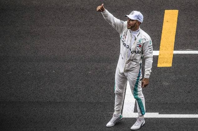 May 12, 2018 - Barcelona, Catalonia, Spain - LEWIS HAMILTON (GBR) celebrates after taking Pole Position for the Spanish GP at Circuit de Barcelona - Catalunya F1 2018: Spanish Grand Prix: Hamilton Wins Pole - ZUMAo105 20180512_zap_o105_009 Copyright: xMatthiasxOesterlex