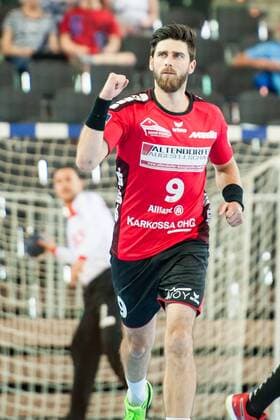 Cheers to Pavel Mickal No 9 Nordhorn after his goal HC Rhein Vikings vs HSG Nordhorn Lingen Handball 2 Bundesliga 12 05 18 Düsseldorf NRW Germany Castello Copyright: xcdn_nszx