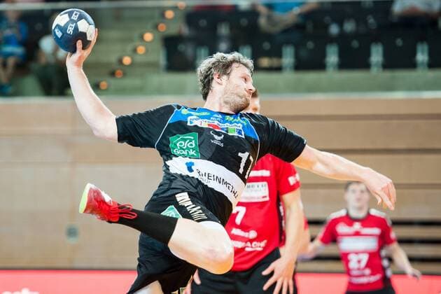 Bennet Johnen Nr 17 Vikings scored the goal HC Rhein Vikings vs HSG Nordhorn Lingen Handball 2 Bundesliga 12 05 18 Dusseldorf NRW Germany Castello Copyright: xcdn_nszx