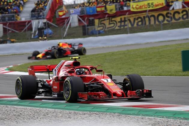 Photo4 LaPresse 13 05 2018 Barcelona, Spain Grand Prix Formula One Spain 2018 In the pic: Kimi Raikkonen (FIN) Scuderia Ferrari SF71H leads Max Verstappen (NED) Red Bull Racing RB14 & xa9; Photo4 LaPresse 13 05 2018 Barcelona, Spain Sport Grand Prix Formula One Spain 2018 In the pic: Kimi Raikkonen (FIN) Scuderia Ferrari SF71H leads Max Verstappen (NED) Red Bull Racing RB14  Copyright: xPhoto4 LaPressex