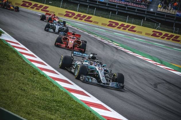 May 13, 2018 - Barcelona, Catalonia, Spain - LEWIS HAMILTON (GBR), SEBASTIAN VETTEL (GER), VALTTERI BOTTAS (FIN) and KIMI RAIKKONEN (FIN) drive during the Spanish GP at Circuit de Barcelona - Catalunya F1 2018: Spanish Grand Prix - ZUMAo105 20180513_zap_o105_027 Copyright: xMatthiasxOesterlex