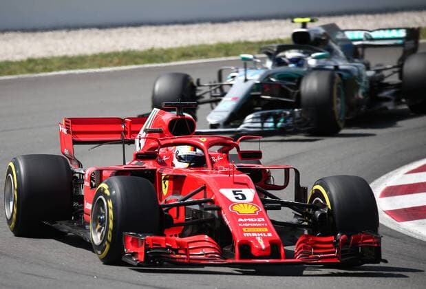 May 13, 2018 - Barcelona, Catalonia, Spain - Sebastian Vettel, team Ferrari, and Valtteri Bottas, team Mercedes, during the GP Spain F1, on 13th May 2018 in Barcelona, Spain. Spanish F1 Grand Prix  - ZUMAn230 20180513_zaa_n230_954 Copyright: xJoanxVallsx