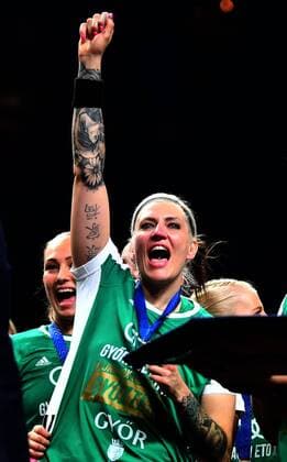 13.05.2018 Budapest(Hungary) Györi Audi ETO KC-WHC Vardar EHF Champions League Final 4- final women s handball Anja Althaus Györi Audi ETO KC celebrate Euro champion title :Str 