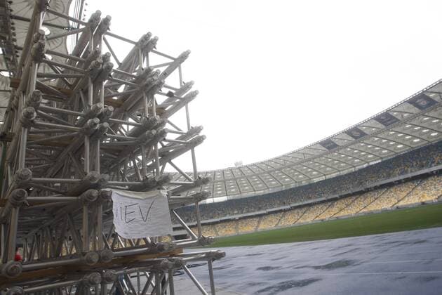May 14, 2018 - Kiev, Ukraine - A general view inside the NSC Olimpiyskiy football stadium, where will hold the final match of the UEFA Champions League Final 2018 , Kiev, Ukraine, 14 May, 2018 . Kiev is preparing for the 2018 UEFA Champions League Final which will be played at the NSC Olimpiyskiy Stadium on May 26. Champions League Final Match In Kiev  - ZUMAn230 20180514_zaa_n230_656 Copyright: xStrx