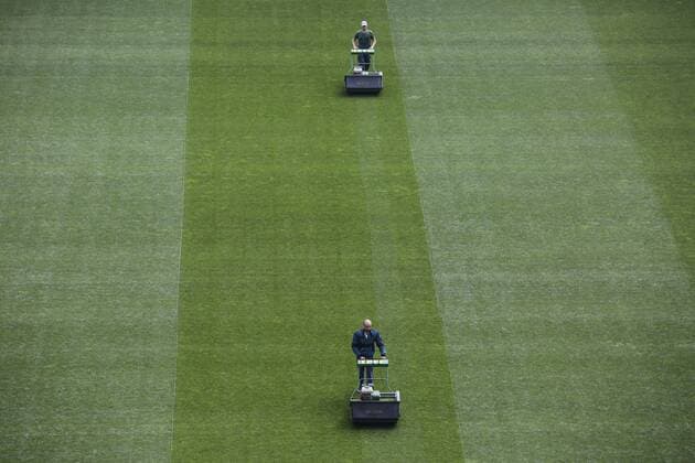 May 14, 2018 - Kiev, Ukraine - Workers prepare the NSC Olimpiyskiy stadiumfor the final match of the UEFA Champions League, Kyiv, Ukraine, May, 2018 . Kyiv for the 2018 UEFA Champions League final between Real Madrid and Liverpool has been putting the finishing touches to decorations and installing facilities with over 870,000 euros spent on infrastructure. Kyiv prepares NSC Olimpiyskiy for UCLF  - ZUMAn230 20180514_zaa_n230_678 Copyright: xSergiixKharchenkox
