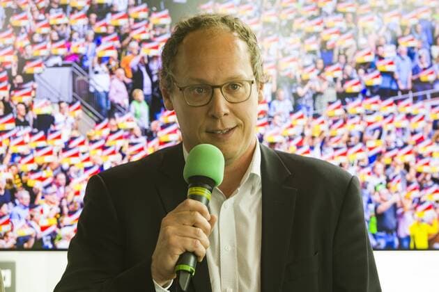 PK to the handball Laenderpielen in the Olympiahalle Olympiaturm Muenchen 15 05 2018 Participants National coach Christian Prokop men and Henk Groener women as well as the DHB chairman of the board Mark Schober and Olympiapark managing director Marion Schöne Â