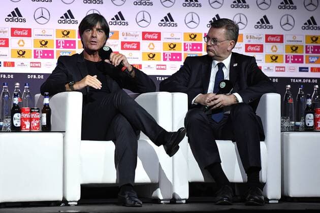Kaderbekanntgabe WM 2018 on 15 05 2018 in the German Football Museum in Dortmund Joachim Jogi Löw National coach left Reinhard Grindel DFB President right xRx
