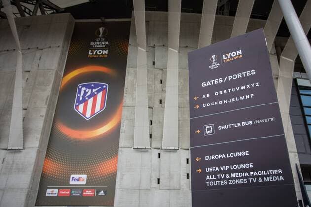 SOCCER - EL, Atletico vs Marseille LYON,FRANCE,15.MAY.18 - SOCCER - UEFA Europa League, final, Atletico Madrid vs Olympique Marseille, preview. Image shows a sign. GEPAxpictures xDanielxGoetzhaber