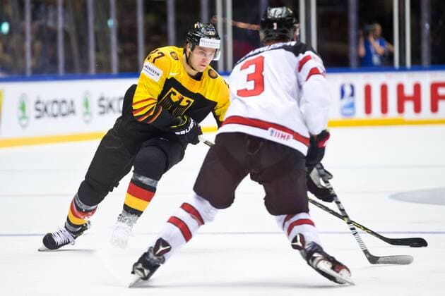 Sebastian Uvira 27, GER during their IIHF Ice hockey Eishockey World Championship WM Weltmeisterschaft 2018 CAN - GER match in Jyske Bank Boxen 15. May 2018 in Herning, Denmark.  Copyright: xTomixHänninenx tnp24SPO1503063979
