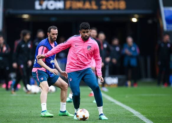 SOCCER - EL, Madrid vs Marseille LYON,FRANCE,15.MAY.18 - SOCCER - UEFA Europa League, final, Atletico Madrid vs Olympique Marseille, training Madrid. Image shows Juanfran and Diego Costa (Atletico). GEPAxpictures xDanielxGoetzhaber
