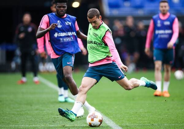 SOCCER - EL, Madrid vs Marseille LYON,FRANCE,15.MAY.18 - SOCCER - UEFA Europa League, final, Atletico Madrid vs Olympique Marseille, training Madrid. Image shows Thomas Partey and Antoine Griezmann (Atletico). GEPAxpictures xDanielxGoetzhaber
