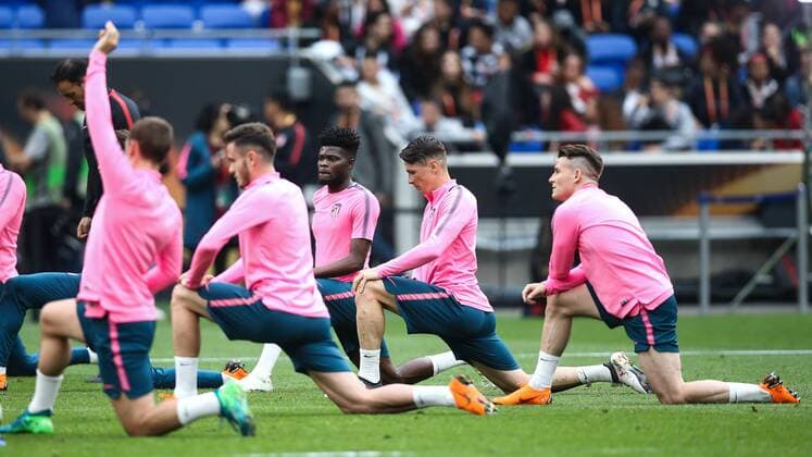 SOCCER - EL, Madrid vs Marseille LYON,FRANCE,15.MAY.18 - SOCCER - UEFA Europa League, final, Atletico Madrid vs Olympique Marseille, training Madrid. Image shows Thomas Partey and Fernando Torres (Atletico). GEPAxpictures xDanielxGoetzhaber