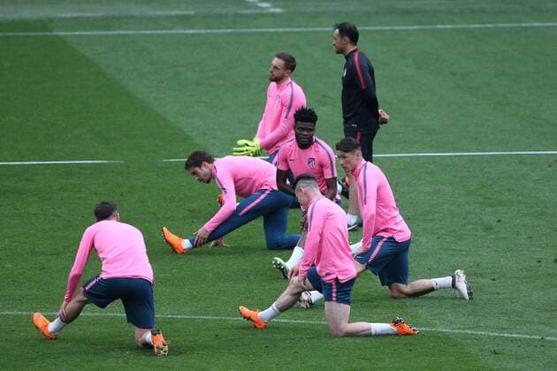 Atletico Madrid Training The Atletico Madrid players during the Atletico Madrid training session at Stade de Lyons, Lyons Content Not Available For UK Newspapers Copyright: xPaulxChestertonx FIL-11802-0026