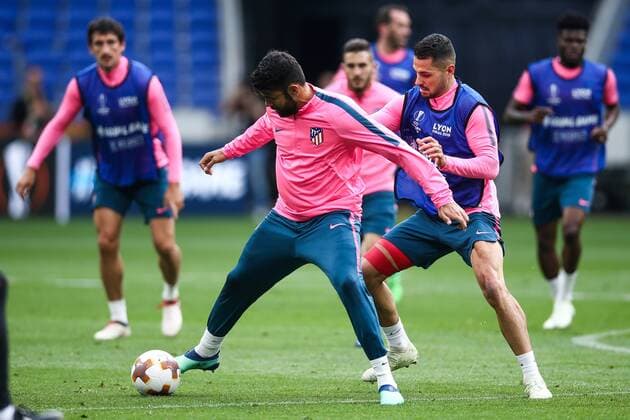 SOCCER - EL, Madrid vs Marseille LYON,FRANCE,15.MAY.18 - SOCCER - UEFA Europa League, final, Atletico Madrid vs Olympique Marseille, training Madrid. Image shows Diego Costa and Vitolo (Atletico). GEPAxpictures xDanielxGoetzhaber