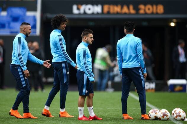 SOCCER - EL, Madrid vs Marseille LYON,FRANCE,15.MAY.18 - SOCCER - UEFA Europa League, final, Atletico Madrid vs Olympique Marseille, training Marseille. Image shows Dimitri Payet and Luiz Gustavo (Marseille). GEPAxpictures xDanielxGoetzhaber