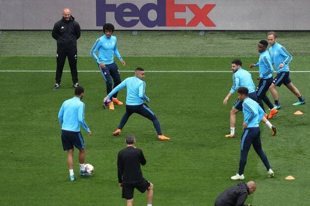 Olympique de Marseille Training The Marseille players during the Olympique de Marseille training session at Stade de Lyons, Lyons Content Not Available For UK Newspapers Copyright: xPaulxChestertonx FIL-11803-0020